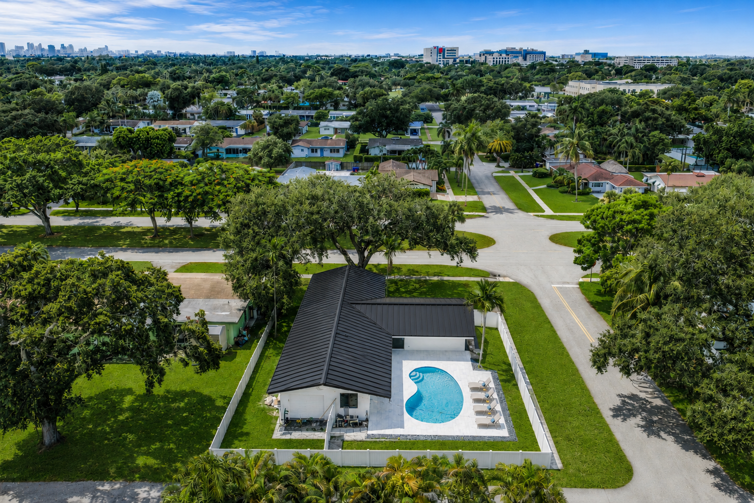 Aerial view of the corner lot